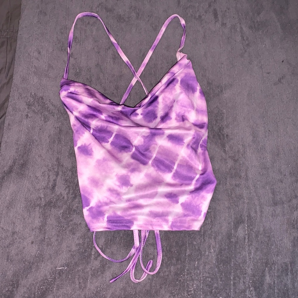 Purple Tie dye lace up back Cami Top